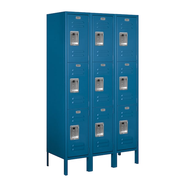 Wardrobe Locker, 36" W, 15" D, 66" H, (3) Wide, (9) Openings, Blue